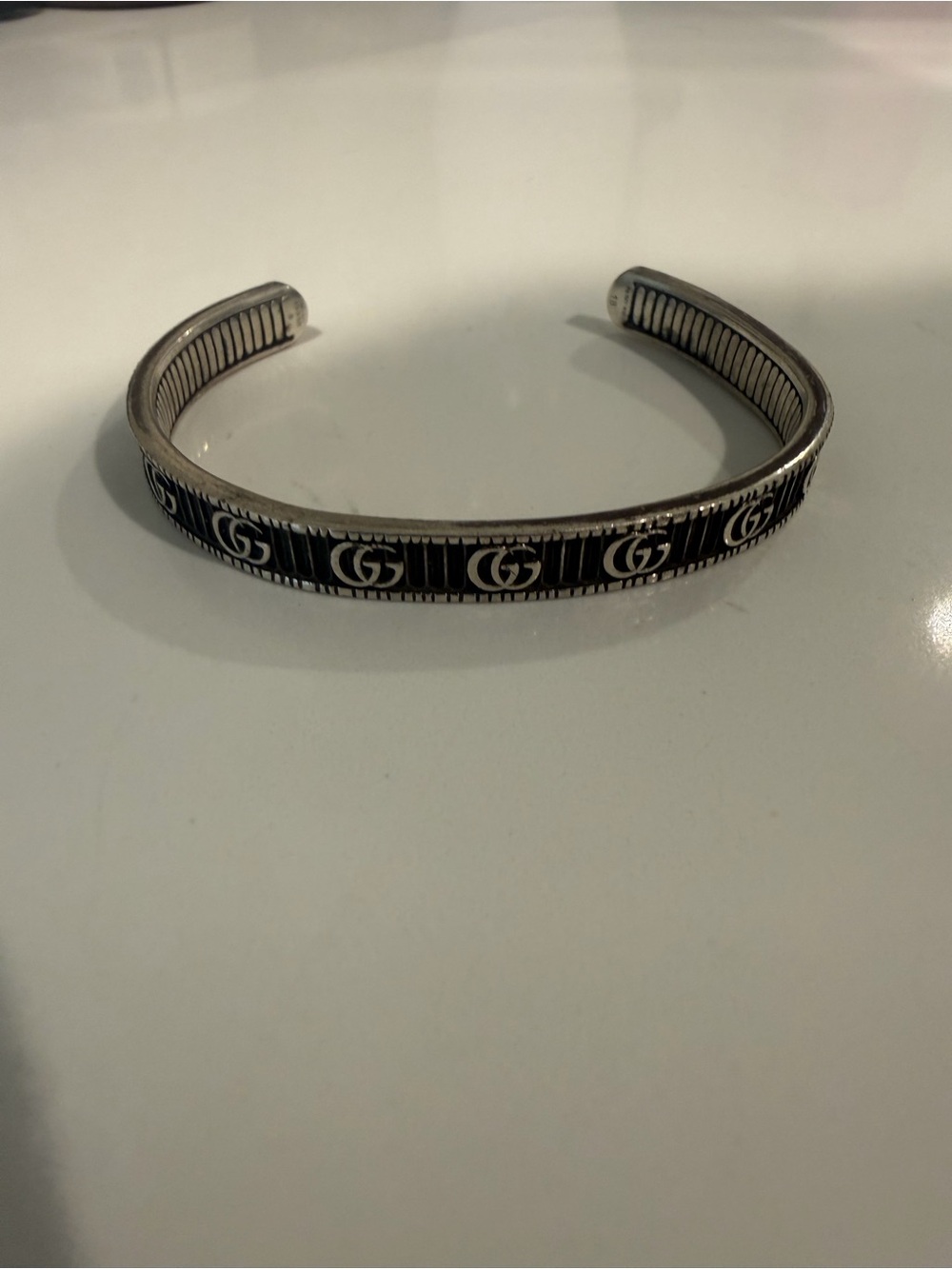 Gucci Silver and Black Signature GG Cuff Bracelet